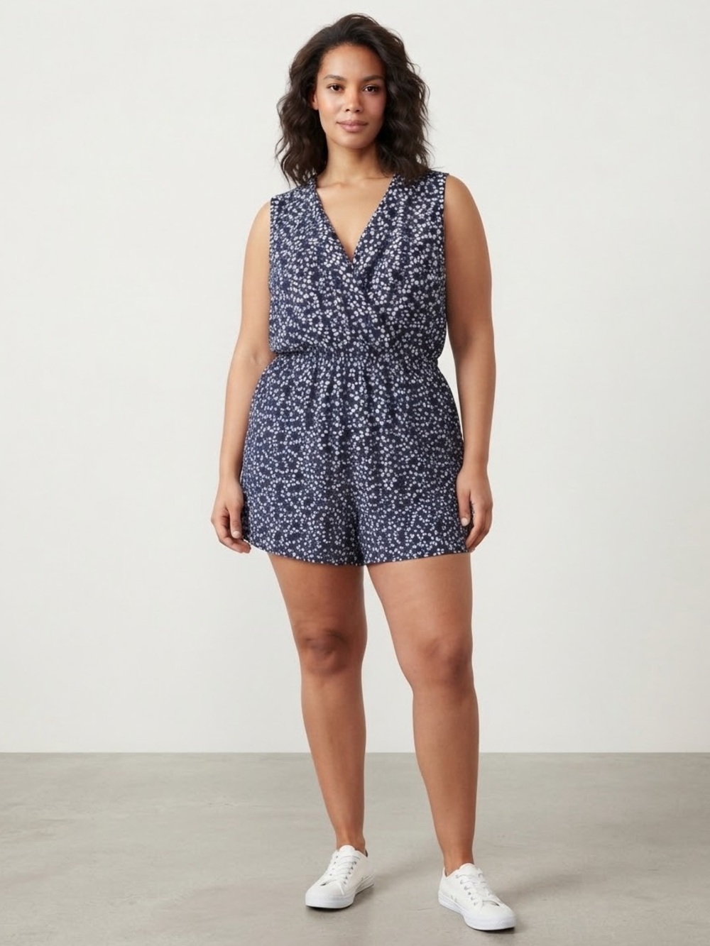 Banana Republic Factory Navy and White Floral Surplice Romper